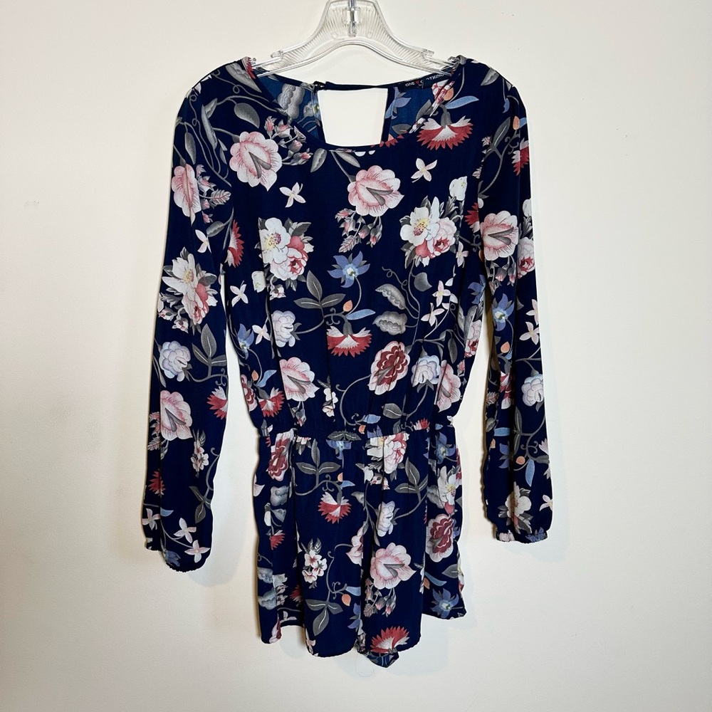 Navy Floral Long Sleeve Romper